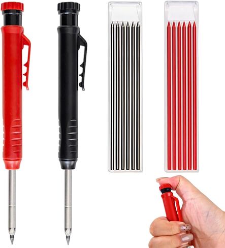 2-Pack Reusable Carpenter Pencils with Refills & Built-in Point Protector for Construction Use in Saudi Arabia