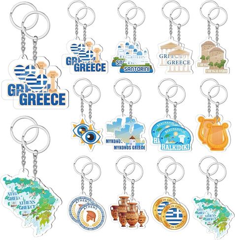 Sureio 24 Pcs Greek Keychains Ancient Athens Greece Acrylic Keychains Greece Souvenirs Greek Gifts for Christmas Birthday Party Favors in Saudi Arabia