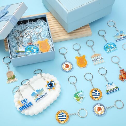 Sureio 24 Pcs Greek Keychains Ancient Athens Greece Acrylic Keychains Greece Souvenirs Greek Gifts for Christmas Birthday Party Favors in Saudi Arabia