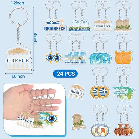 Sureio 24 Pcs Greek Keychains Ancient Athens Greece Acrylic Keychains Greece Souvenirs Greek Gifts for Christmas Birthday Party Favors in Saudi Arabia