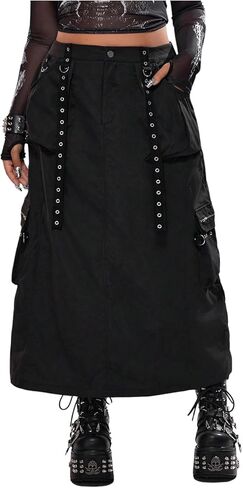 تنورة MakeMeChic النسائية ذات الحجم الكبير عالية الخصر Cargo Y2k تنانير متوسطة الطول مع جيوب in Kuwait