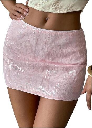تنورة قصيرة نسائية من SweatyRocks مُزينة بالترتر وخصر منخفض ولامعة ولامعة وتنانير حفلات ضيقة in Kuwait