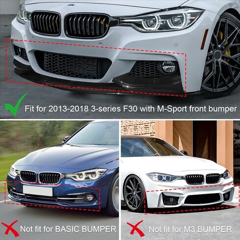 مناسب لسيارة BMW F30 F31 مقسم الشفاه الأمامي 2012-2018 (M-Tech M-Sport فقط) | مجموعة قطعتين باللون الأسود اللامع | جناح سد الهواء على طراز OEM | سهلة التركيب in Kuwait