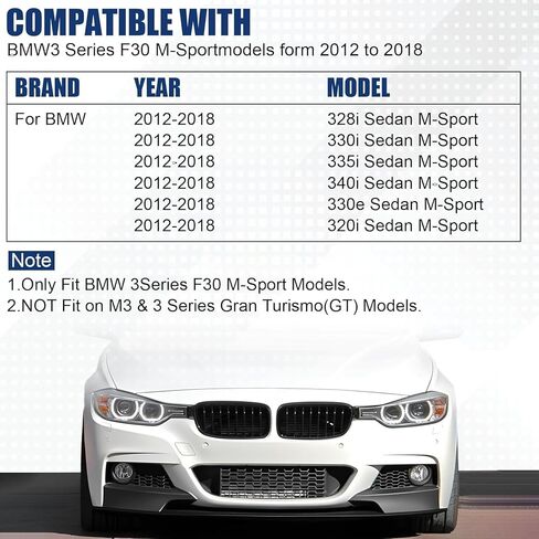 مناسب لسيارة BMW F30 F31 مقسم الشفاه الأمامي 2012-2018 (M-Tech M-Sport فقط) | مجموعة قطعتين باللون الأسود اللامع | جناح سد الهواء على طراز OEM | سهلة التركيب in Kuwait