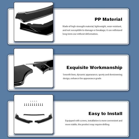 Front Bumper Lip fit for Honda Civic Sedan DX 2016-2020,for Honda Civic Sedan EX/EX-L/LX/Touring 2016-2021,for Honda Civic Coupe EX-L/LX/Touring 2016-2020 3-Piece Front Lip Glossy Black in Kuwait