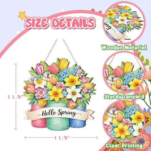 Spring Wreaths for Front Door Wooden Spring Door Hanging Hello Lily Door Sign Wooden Springs Door Hanger Colorful Springs Hanging Decorations for Easter Party Farmhouse Porch Decor in Saudi Arabia