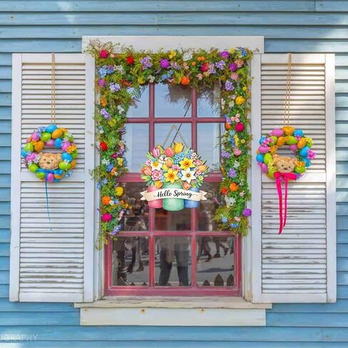 Spring Wreaths for Front Door Wooden Spring Door Hanging Hello Lily Door Sign Wooden Springs Door Hanger Colorful Springs Hanging Decorations for Easter Party Farmhouse Porch Decor in Saudi Arabia