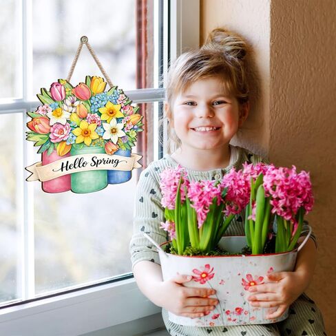 Spring Wreaths for Front Door Wooden Spring Door Hanging Hello Lily Door Sign Wooden Springs Door Hanger Colorful Springs Hanging Decorations for Easter Party Farmhouse Porch Decor in Saudi Arabia