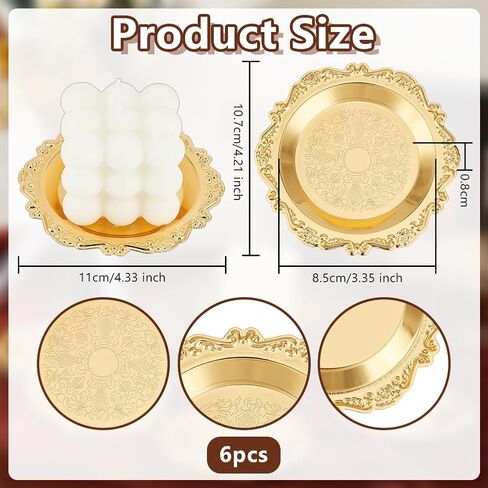 OLYCRAFT 6Pcs Decorative Candle Holder Plates Gold Round Candle Holder Tray Candles Plate Holders Gold Pillar Holders Decor Metal Plate Candles Stand for Decorative Table Centerpieces in Saudi Arabia