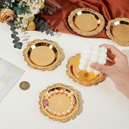 OLYCRAFT 6Pcs Decorative Candle Holder Plates Gold Round Candle Holder Tray Candles Plate Holders Gold Pillar Holders Decor Metal Plate Candles Stand for Decorative Table Centerpieces in Saudi Arabia