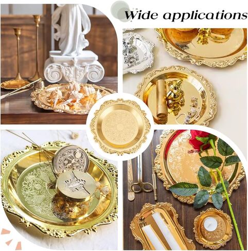 OLYCRAFT 6Pcs Decorative Candle Holder Plates Gold Round Candle Holder Tray Candles Plate Holders Gold Pillar Holders Decor Metal Plate Candles Stand for Decorative Table Centerpieces in Saudi Arabia