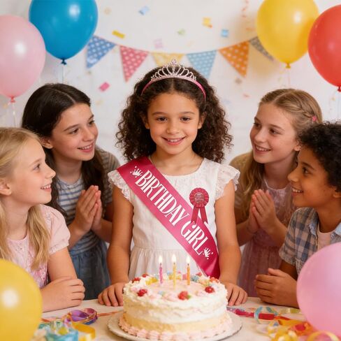 It's My Birthday Brooch Pin and Sash Set, Pink Birthday Ribbon Satin Fabric Rosette Button Badge and Sash, Cute Happy Birthday Accessories for Party Decorations and Celebrations for Women in Kuwait