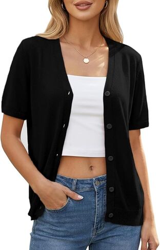 Yekaty Womens Lightweight Short Sleeve Cropped Cardigan Summer Button Down Sweater Knit Shrugs in Kuwait