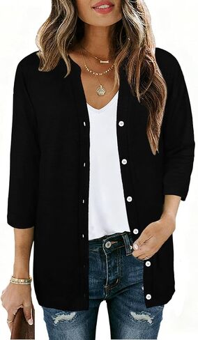 سترة نسائية خفيفة الوزن بأكمام 3/4 من JomeDesign ورقبة على شكل حرف V وأزرار سفلية مفتوحة من الأمام in Kuwait