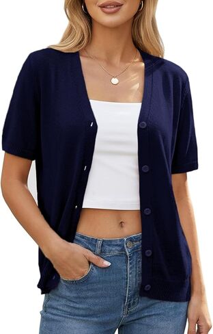 Yekaty Womens Lightweight Short Sleeve Cropped Cardigan Summer Button Down Sweater Knit Shrugs in Saudi Arabia