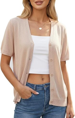 Yekaty Womens Lightweight Short Sleeve Cropped Cardigan Summer Button Down Sweater Knit Shrugs in Saudi Arabia