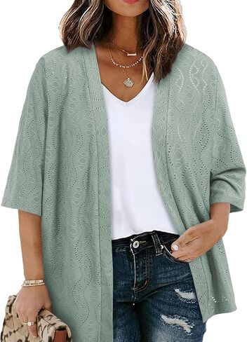 Plus Size Cardigan for Women Half Sleeve Kimono Open Front Tops Jacquard Knitted Summer Swimsuit Cover Up in Saudi Arabia