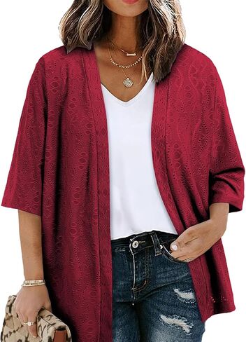Plus Size Cardigan for Women Half Sleeve Kimono Open Front Tops Jacquard Knitted Summer Swimsuit Cover Up in Saudi Arabia