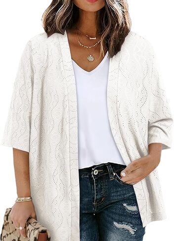 Plus Size Cardigan for Women Half Sleeve Kimono Open Front Tops Jacquard Knitted Summer Swimsuit Cover Up in Saudi Arabia