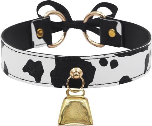 Cow Print Choker Necklace for Women Adjustable Bell Collar with Cowbell Charm Animal Print Jewelry Gifts in Kuwait