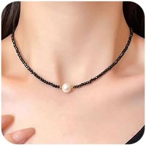 Octwine Black Simple Shiny Crystals Rhinestones Choker Cute Pearl Pendant Party Prom Choker Necklace Elegant Minimalist Necklace for Women in Saudi Arabia