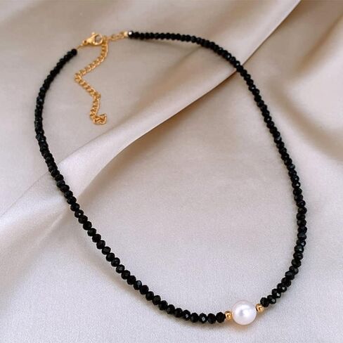Octwine Black Simple Shiny Crystals Rhinestones Choker Cute Pearl Pendant Party Prom Choker Necklace Elegant Minimalist Necklace for Women in Saudi Arabia