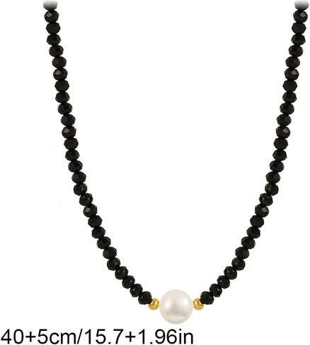 Octwine Black Simple Shiny Crystals Rhinestones Choker Cute Pearl Pendant Party Prom Choker Necklace Elegant Minimalist Necklace for Women in Saudi Arabia