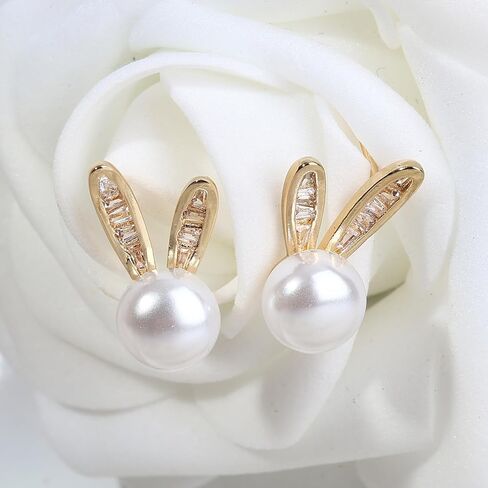 أرنب عيد الفصح أقراط اللؤلؤ ترصيع لذيذ الأرنب مجوهرات الحيوان لطيف (أرنب 2) in Kuwait