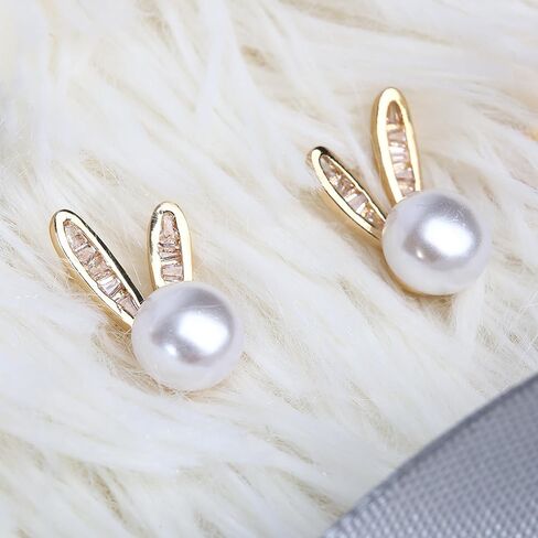 أرنب عيد الفصح أقراط اللؤلؤ ترصيع لذيذ الأرنب مجوهرات الحيوان لطيف (أرنب 2) in Kuwait