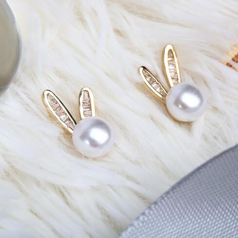 أرنب عيد الفصح أقراط اللؤلؤ ترصيع لذيذ الأرنب مجوهرات الحيوان لطيف (أرنب 2) in Kuwait