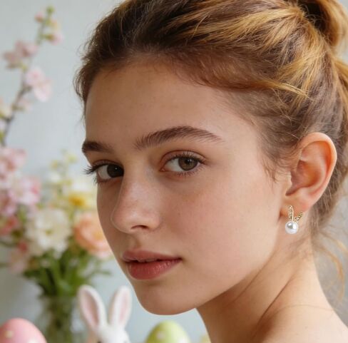 أرنب عيد الفصح أقراط اللؤلؤ ترصيع لذيذ الأرنب مجوهرات الحيوان لطيف (أرنب 2) in Kuwait