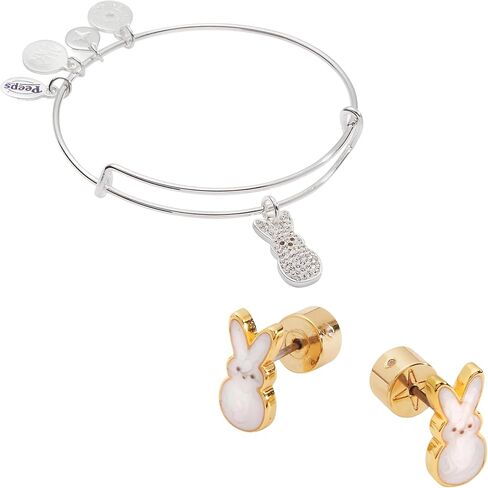 Alex and Ani PEEPS® Crystal Bunny Bangle and White Pearlized Bunny Studs in Saudi Arabia