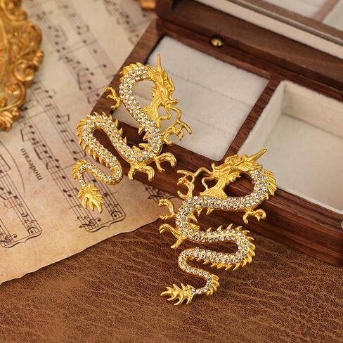 Golden Crystal Dragon Earrings for Women, Vintage Chinese Style Stud Earrings, Beautiful and Elegant in Saudi Arabia