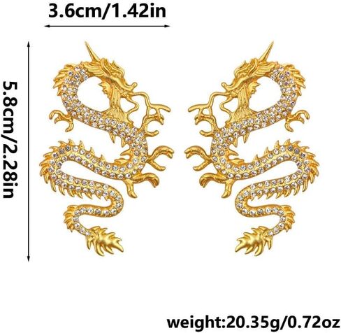 Golden Crystal Dragon Earrings for Women, Vintage Chinese Style Stud Earrings, Beautiful and Elegant in Saudi Arabia