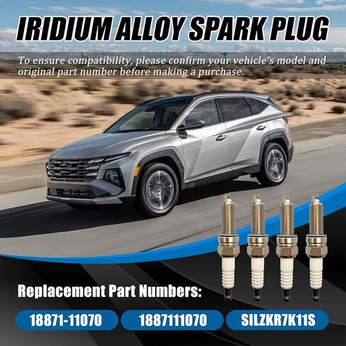 4 قطع شمعات إشعال بديلة 18871-11070 (1887111070) - تناسب Hyundai Kia 2020-2025 محرك غير توربو 1.6L/2.0L/2.5L - Tucson، Sonata، Santafe، Santa Cruz، S-portage، Sorento، Rio، K5، SILZKR7K11S in Kuwait