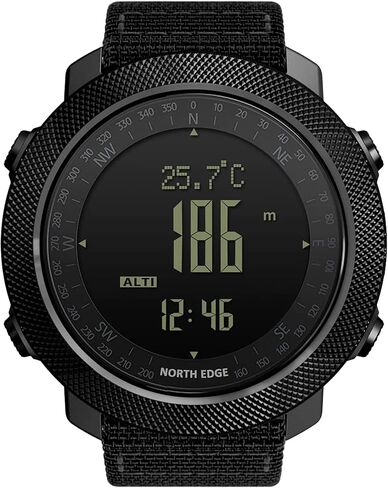 ساعة NORTH EDGE Apache الرجالية الرقمية التكتيكية للبقاء على قيد الحياة، مقياس الارتفاع، بوصلة البارومتر، عداد الخطوات، التنبؤ بالطقس، مقاومة للماء حتى عمق 50 مترًا، ساعة رياضية خارجية in Kuwait