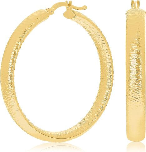 أقراط إيطالية من الذهب الأصفر عيار 14 قيراط مجوفة على شكل مفتاح يوناني مجوف 1.4 بوصة 5 مم 4.4 جرام in Kuwait