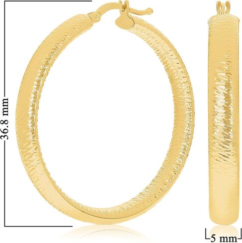 أقراط إيطالية من الذهب الأصفر عيار 14 قيراط مجوفة على شكل مفتاح يوناني مجوف 1.4 بوصة 5 مم 4.4 جرام in Kuwait