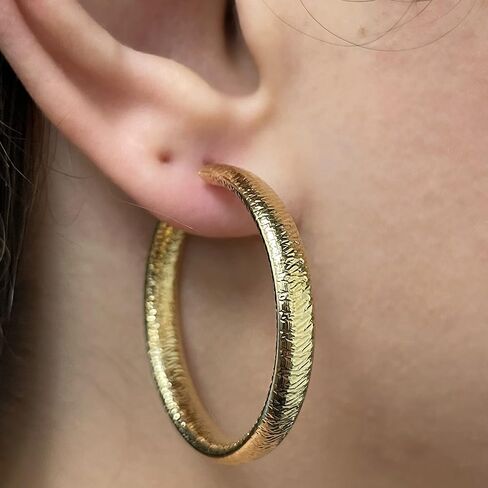 أقراط إيطالية من الذهب الأصفر عيار 14 قيراط مجوفة على شكل مفتاح يوناني مجوف 1.4 بوصة 5 مم 4.4 جرام in Kuwait