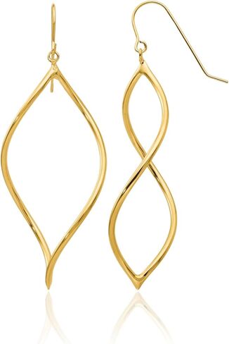 14K Yellow Gold Twisted Drop Dangle Earrings Long Polished French Wire For Women Gift 60mm in Saudi Arabia