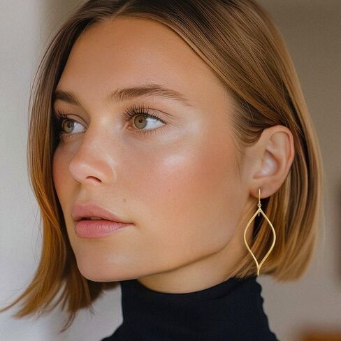 14K Yellow Gold Twisted Drop Dangle Earrings Long Polished French Wire For Women Gift 60mm in Saudi Arabia
