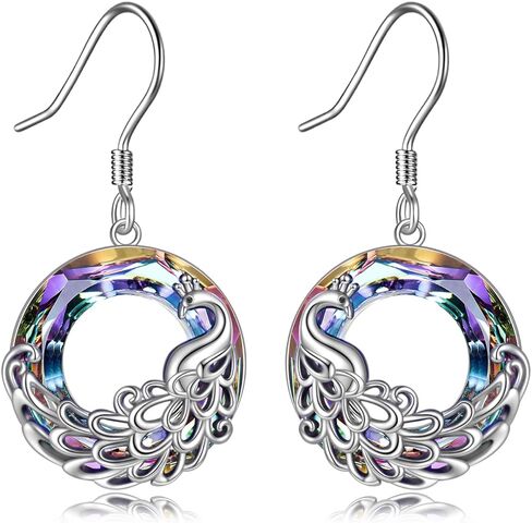 Peacock Earrings Sterling Silver Crystal Peacock Dangle Earrings Cute Animal Jewelry Gifts for Women in Saudi Arabia