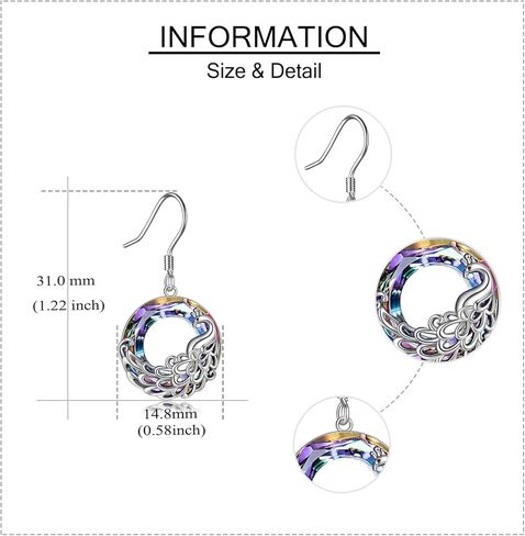 Peacock Earrings Sterling Silver Crystal Peacock Dangle Earrings Cute Animal Jewelry Gifts for Women in Saudi Arabia