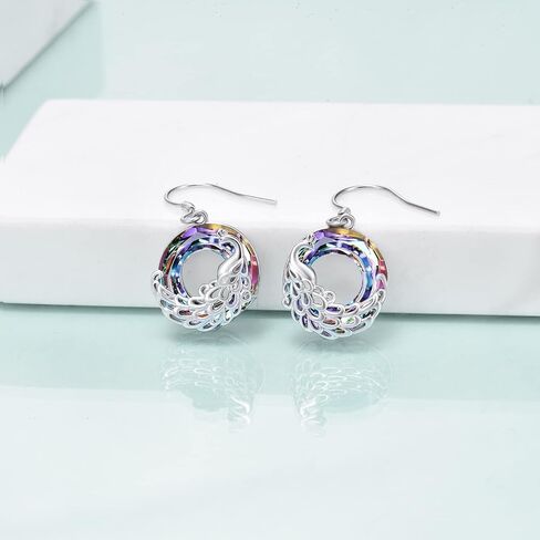 Peacock Earrings Sterling Silver Crystal Peacock Dangle Earrings Cute Animal Jewelry Gifts for Women in Saudi Arabia