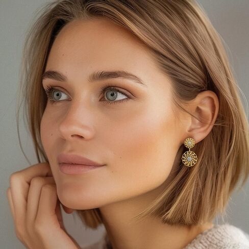14K الذهب الأصفر ميدالية تخريمية قطع الماس قطرة استرخى أقراط المرأة هدية فاخرة دفع الظهر مصقول 27 مللي متر بيان in Saudi Arabia
