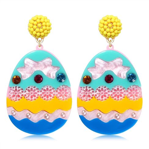 Easter Beaded Earrings for Women Boho Hypoallergenic Handmade Bunny Dangling Earrings Rainbow Egg Dangle Earrings Cute Pom Pom Pearl Beads Rabbit Easter Jewelry in Saudi Arabia
