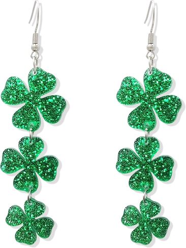 St Patricks Day Earrings for Women Glitter Green Leaf Acrylic Earring for Holiday Costumes Jewelry in Saudi Arabia