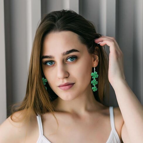 St Patricks Day Earrings for Women Glitter Green Leaf Acrylic Earring for Holiday Costumes Jewelry in Saudi Arabia