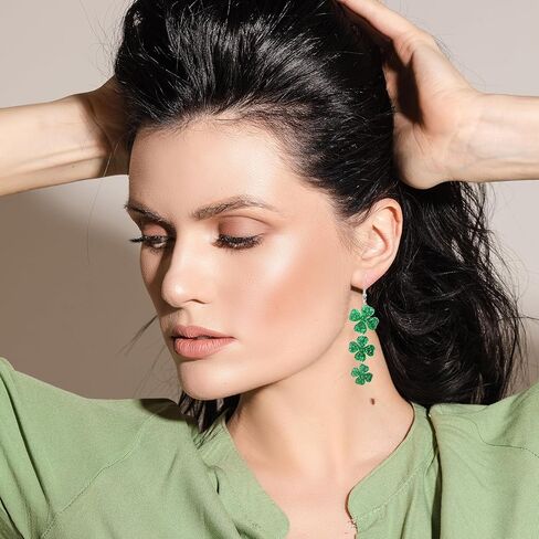 St Patricks Day Earrings for Women Glitter Green Leaf Acrylic Earring for Holiday Costumes Jewelry in Saudi Arabia