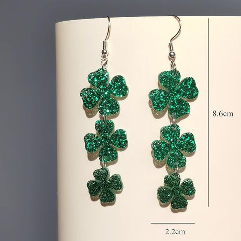 St Patricks Day Earrings for Women Glitter Green Leaf Acrylic Earring for Holiday Costumes Jewelry in Saudi Arabia